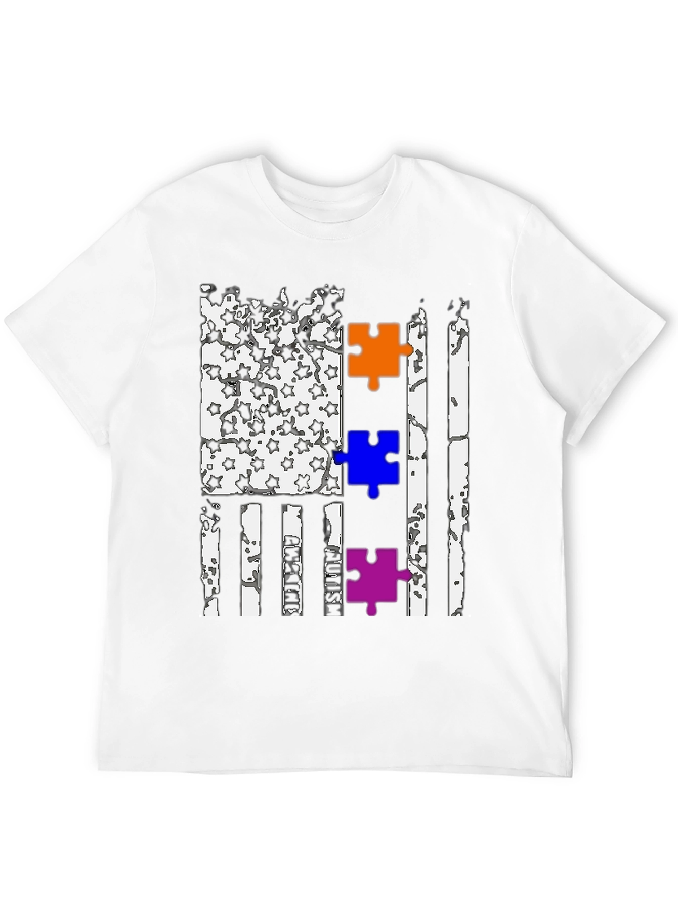 Autism Awareness US Flag Puzzle Piece T-Shirt