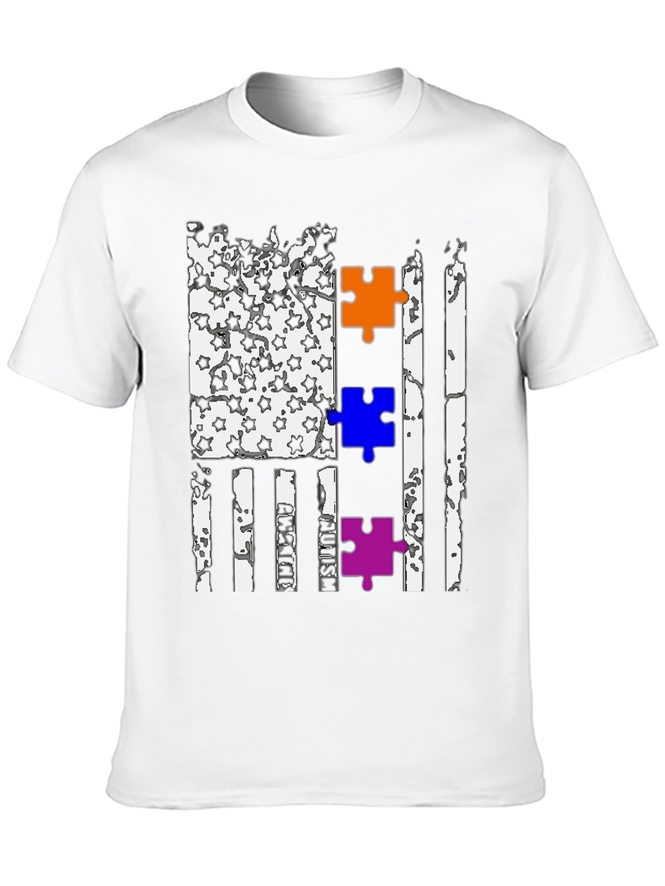 Autism Awareness US Flag Puzzle Piece T-Shirt