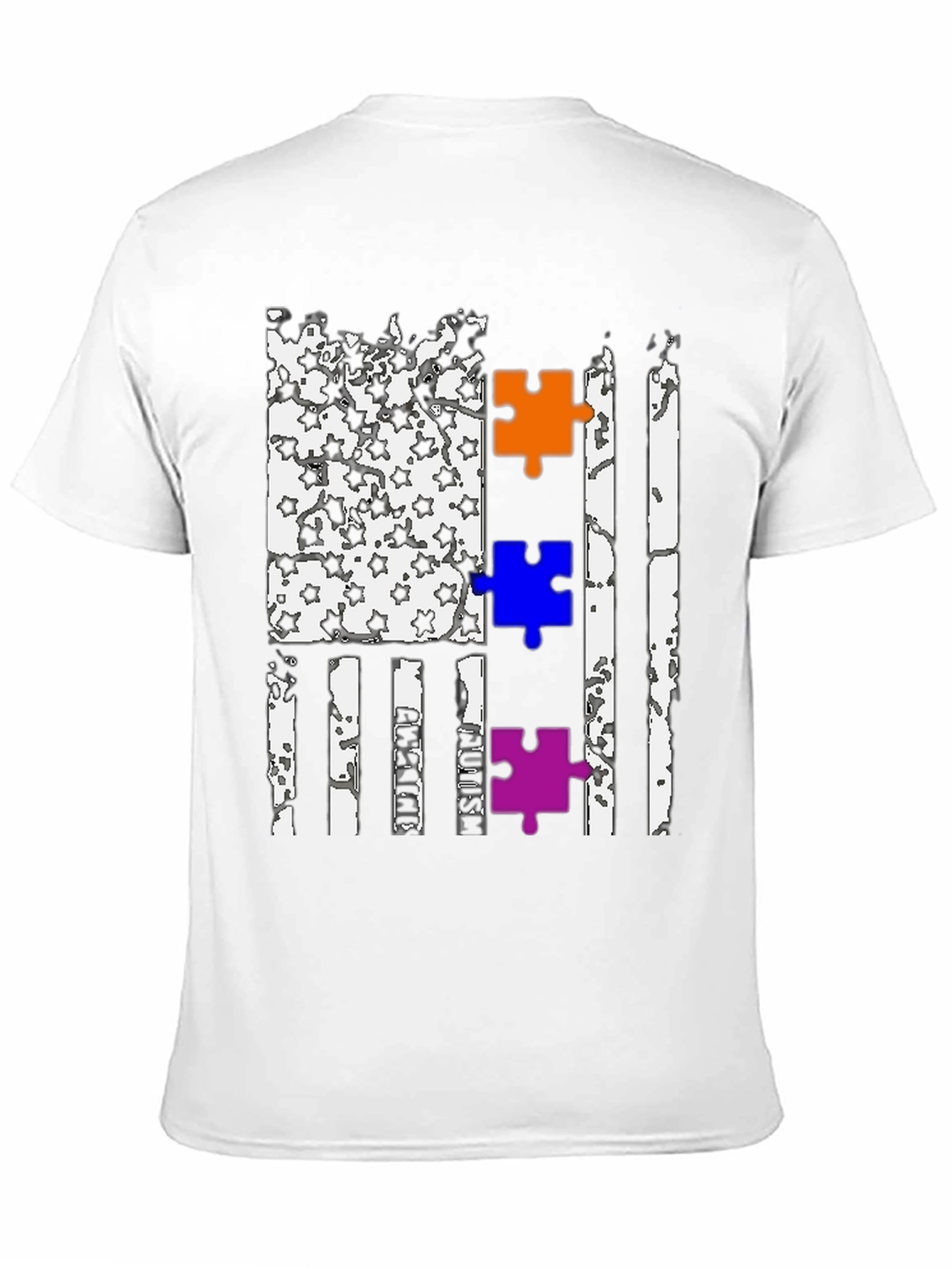 Autism Awareness US Flag Puzzle Piece T-Shirt