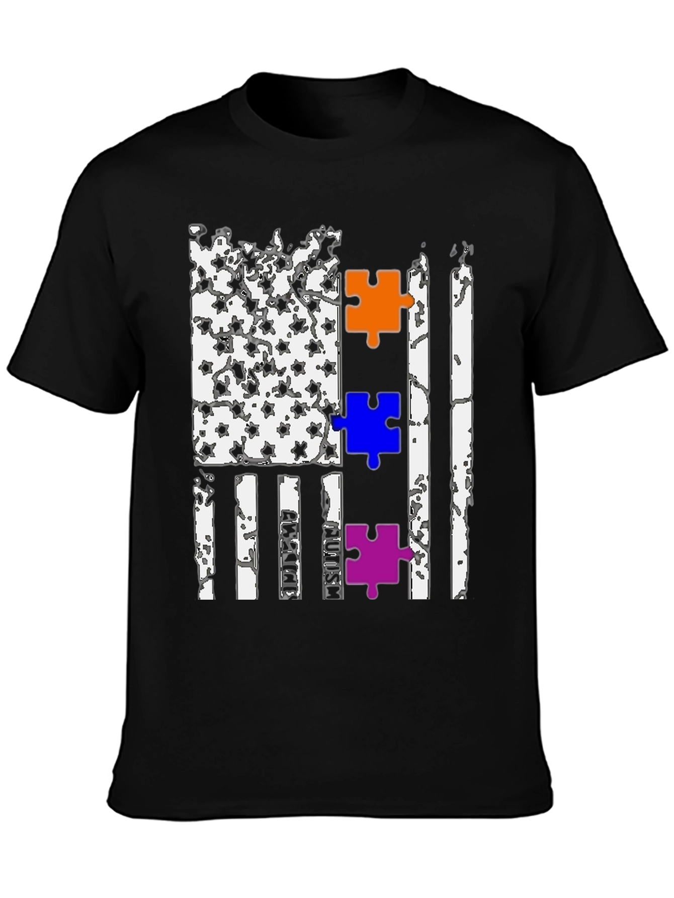 Autism Awareness US Flag Puzzle Piece T-Shirt