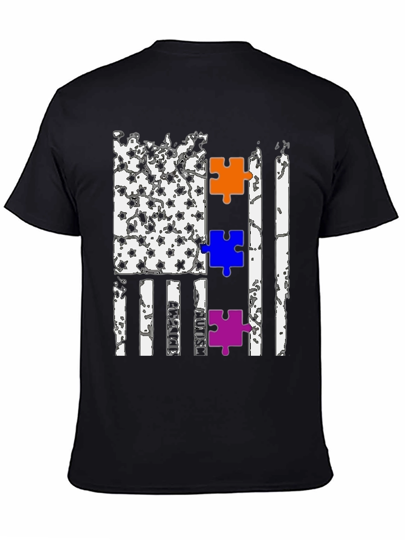 Autism Awareness US Flag Puzzle Piece T-Shirt