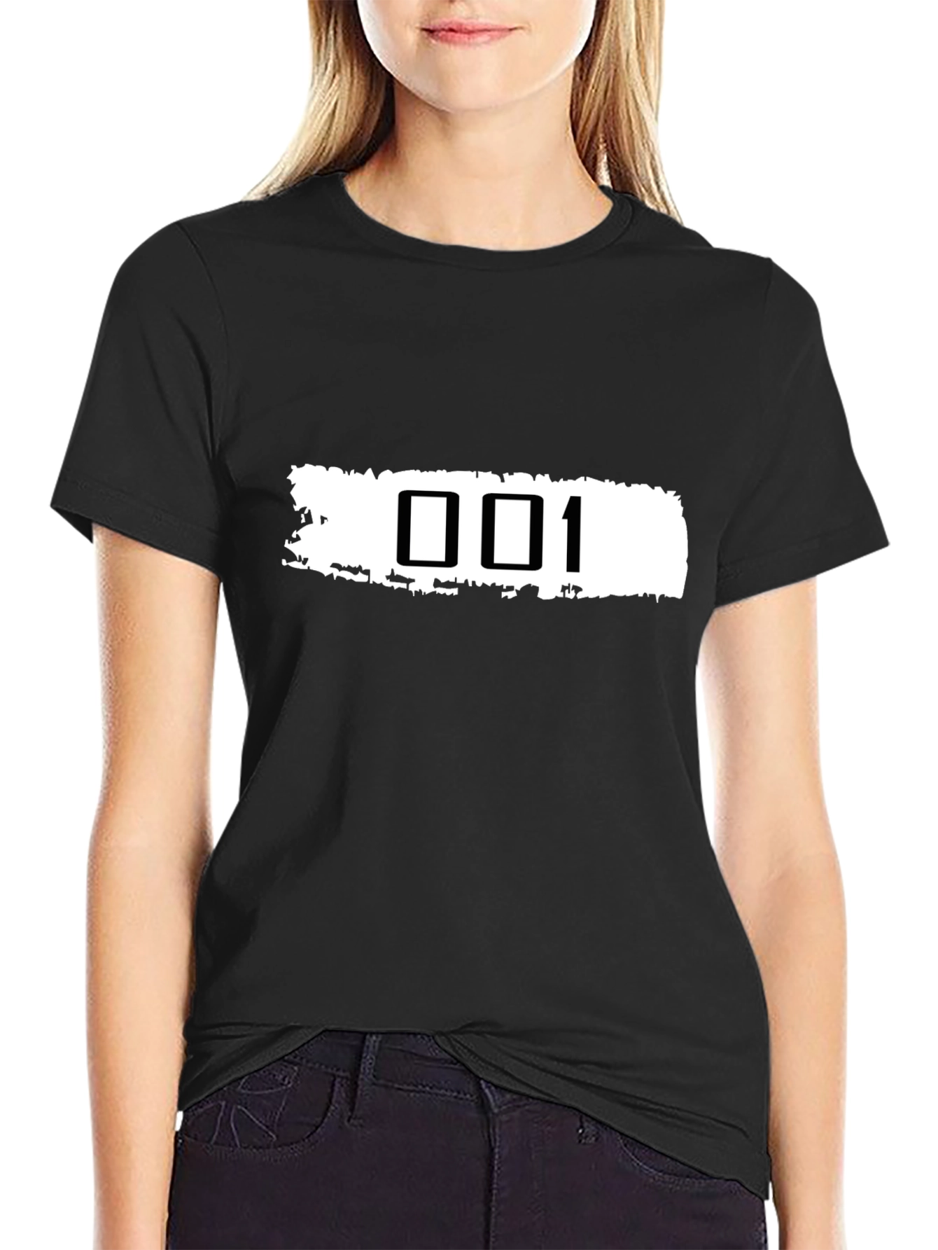 Black Graphic Tee - White Stripe 001 Design