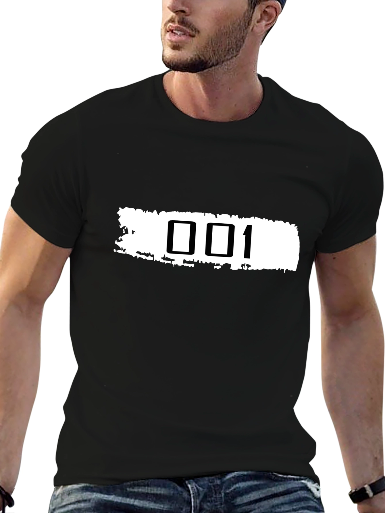 Black Graphic Tee - White Stripe 001 Design