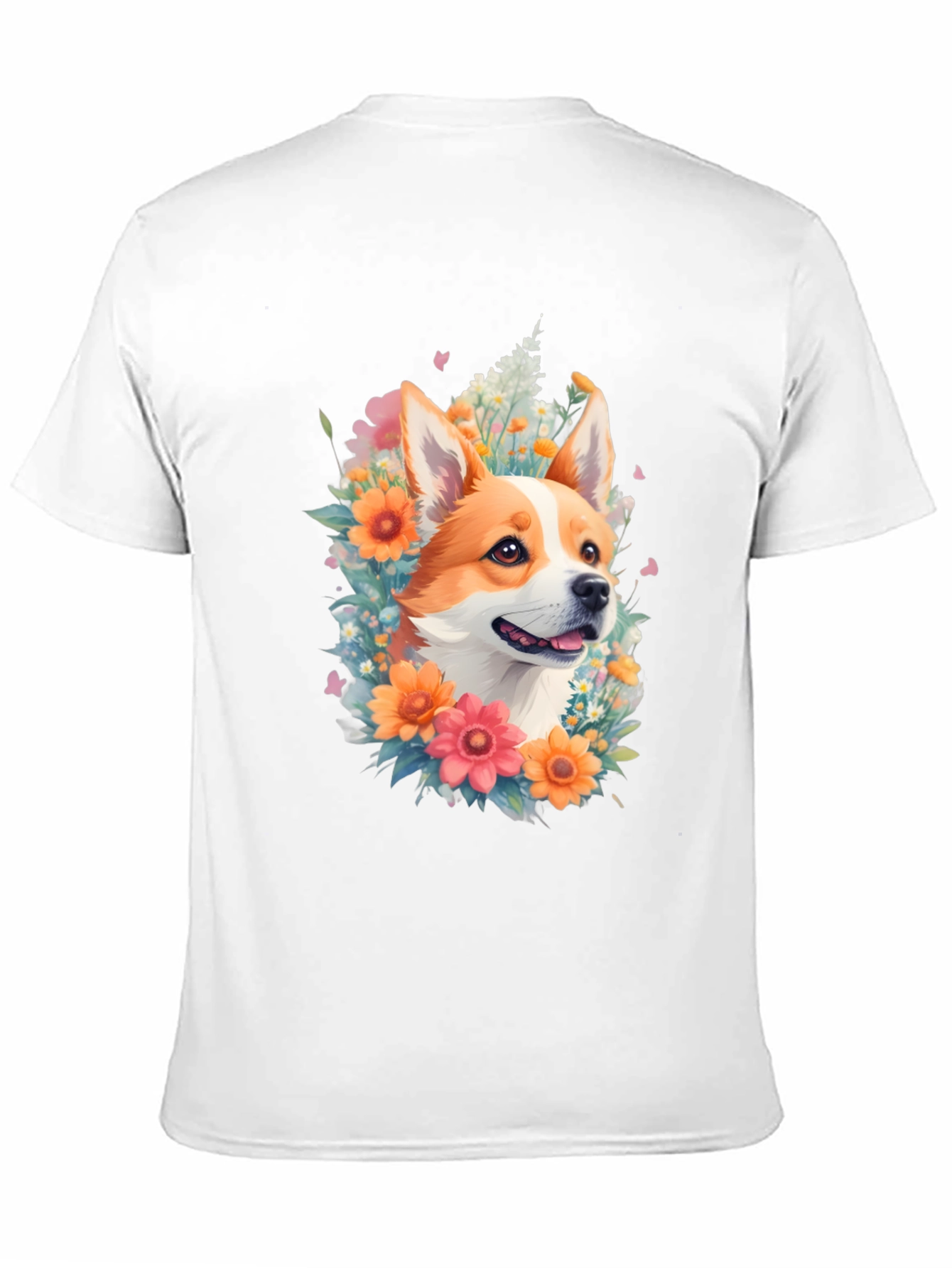 Corgi Floral Crown Black T-Shirt