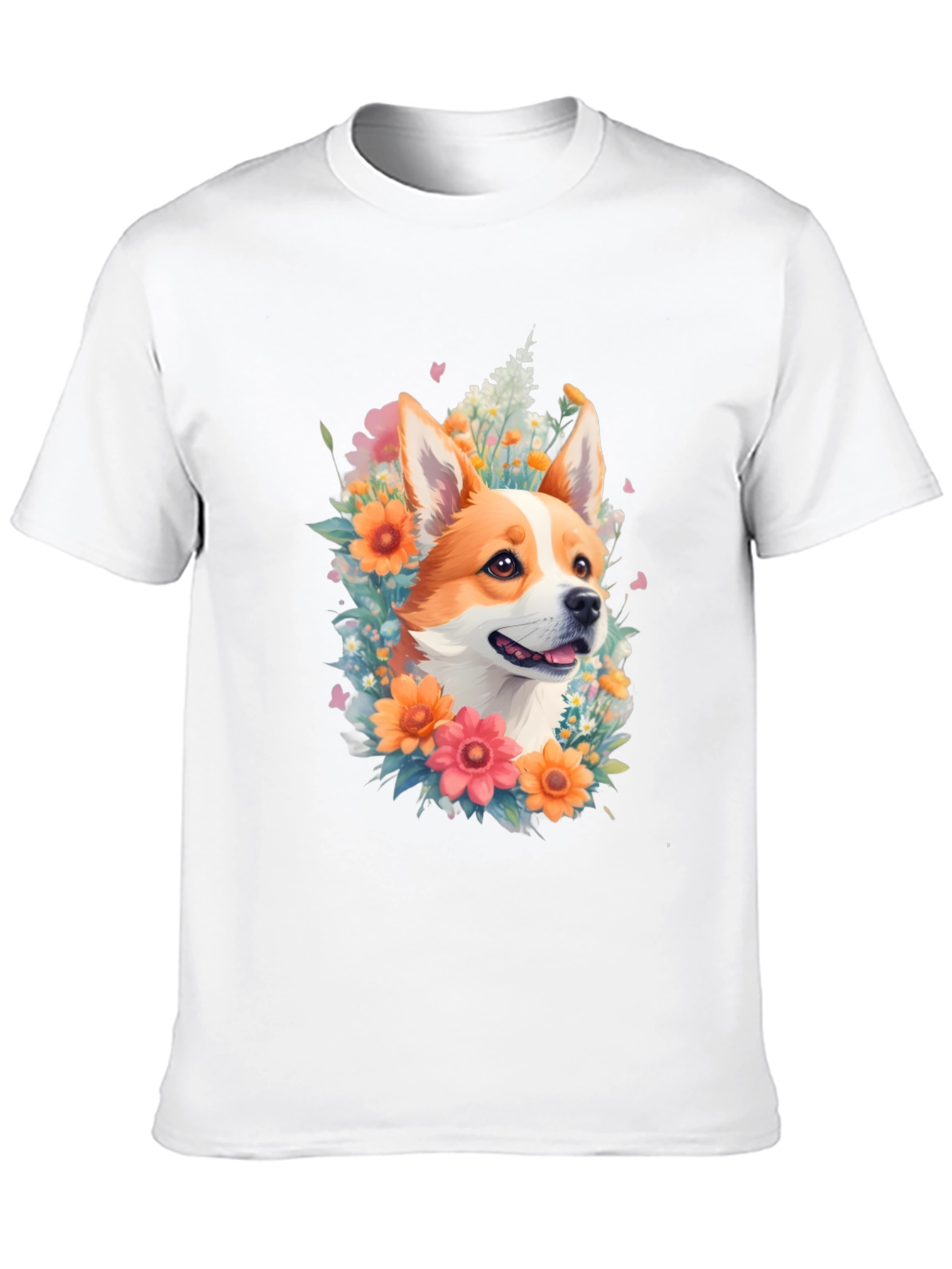 Corgi Floral Crown Black T-Shirt