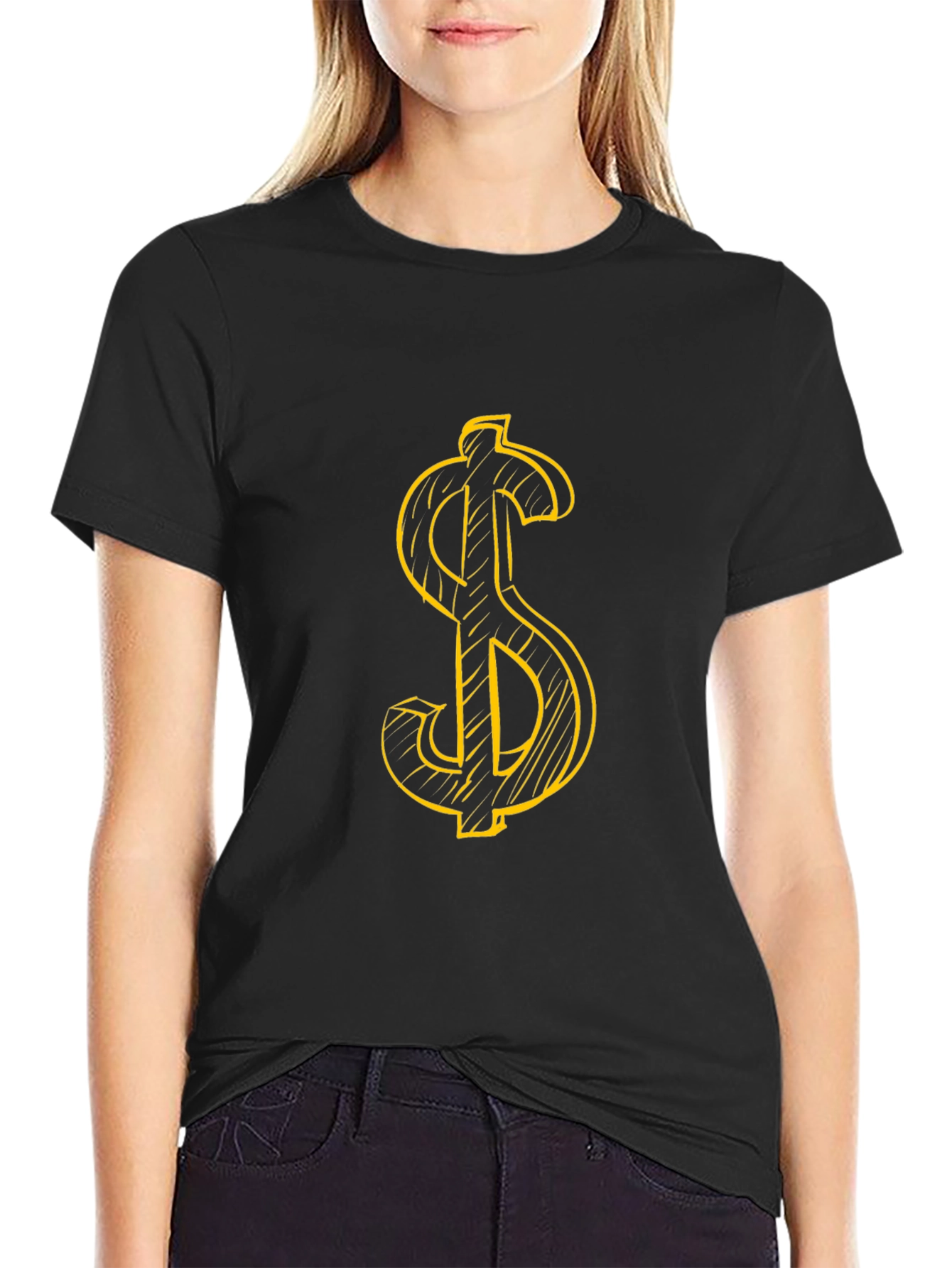 Dollar Sign Graphic Tee - Black Cotton T-Shirt