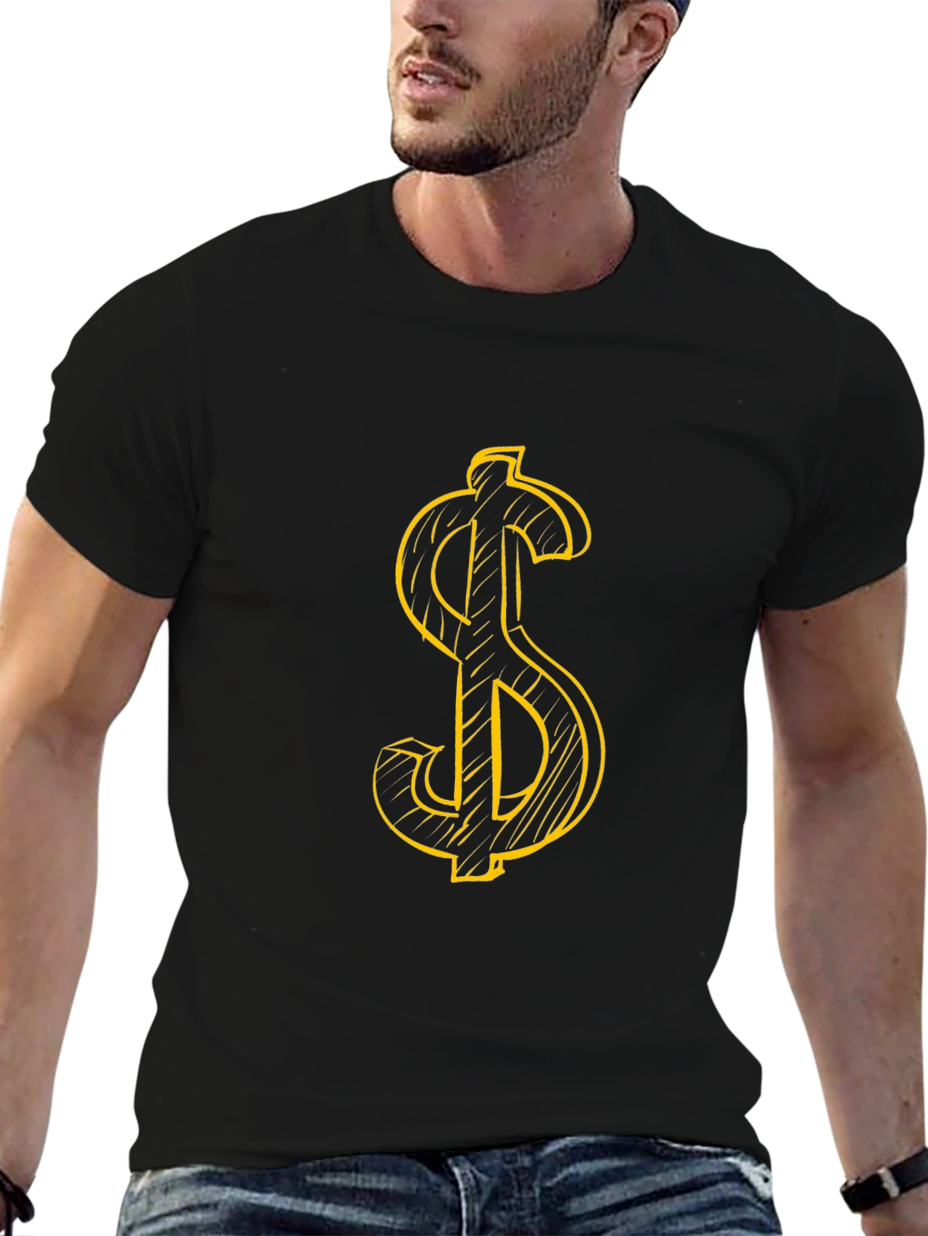 Dollar Sign Graphic Tee - Black Cotton T-Shirt