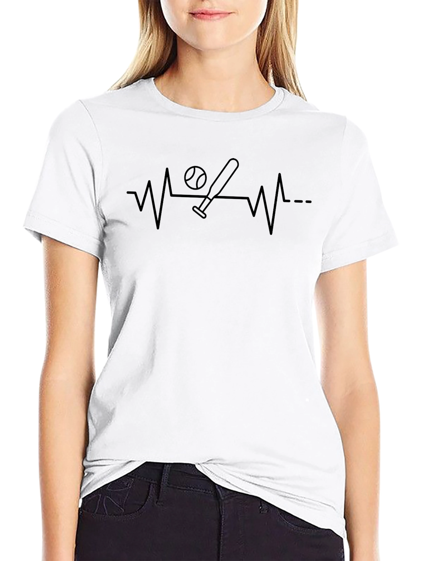 Baseball Heartbeat T-Shirt - Black
