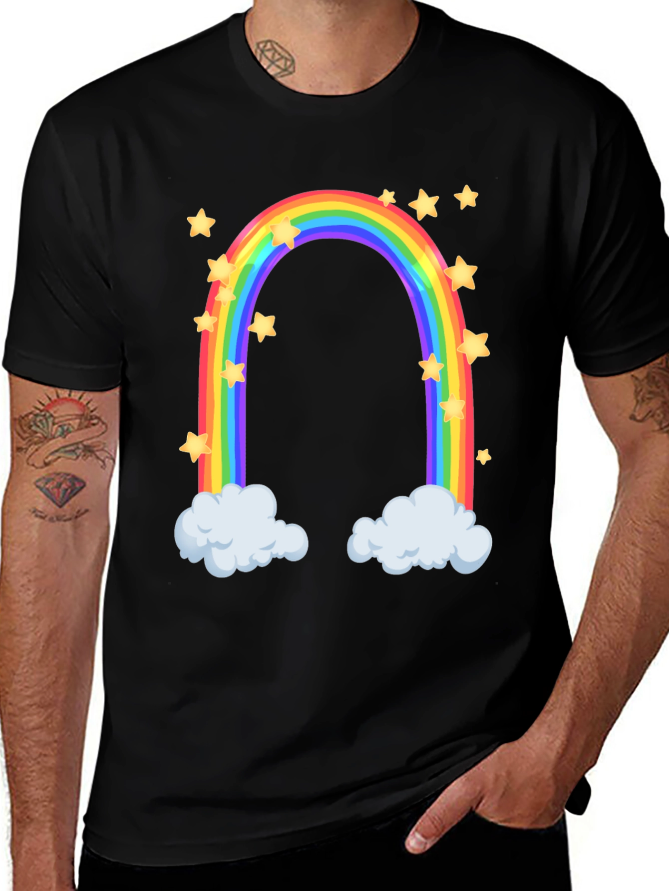 Rainbow Star Cloud Graphic Black T-Shirt