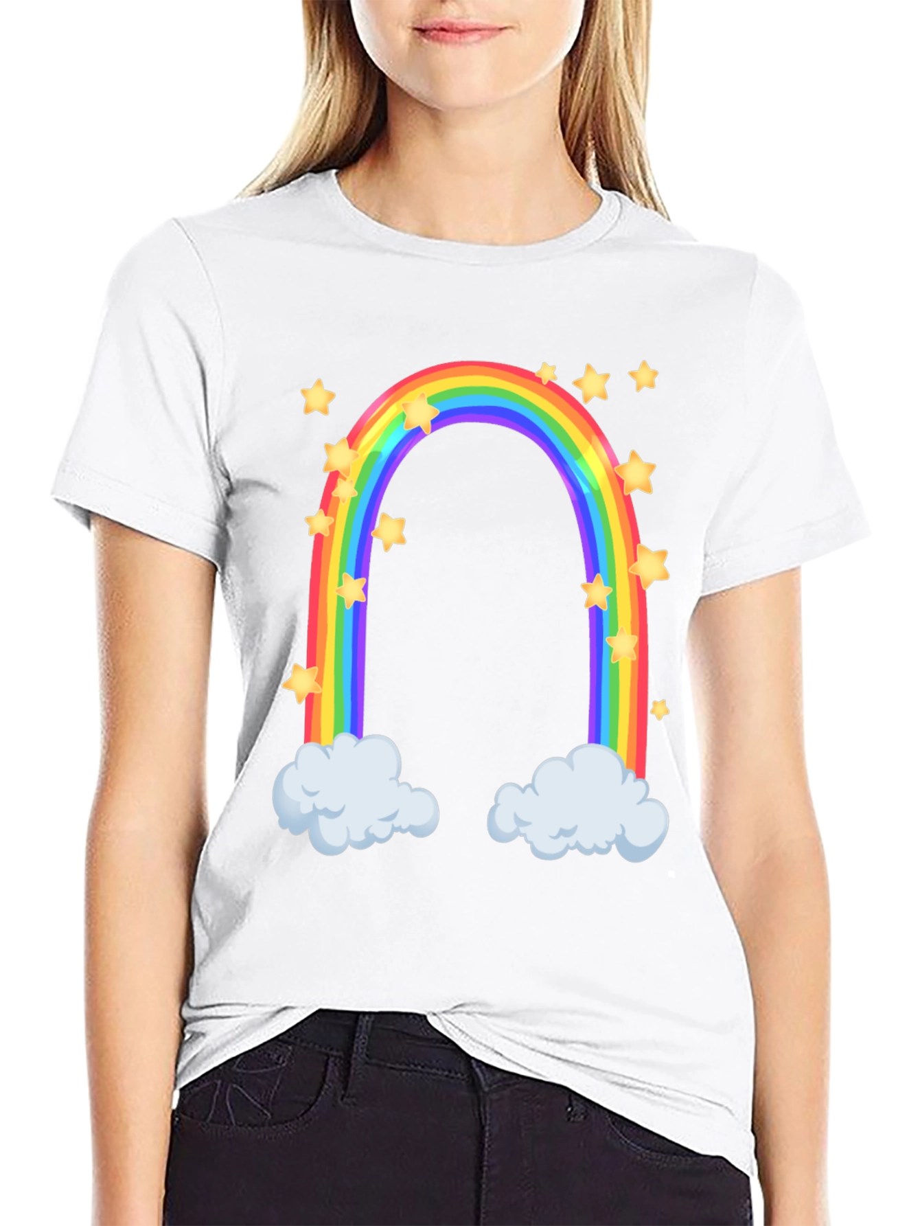 Rainbow Star Cloud Graphic Black T-Shirt