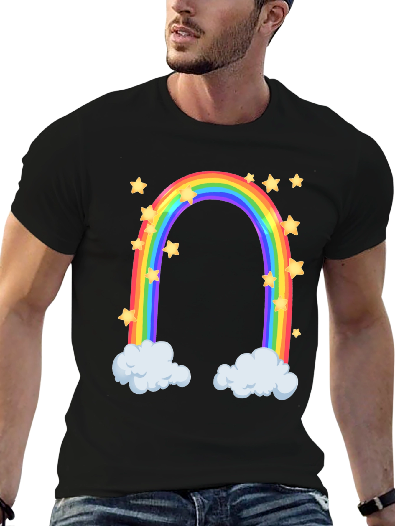 Rainbow Star Cloud Graphic Black T-Shirt