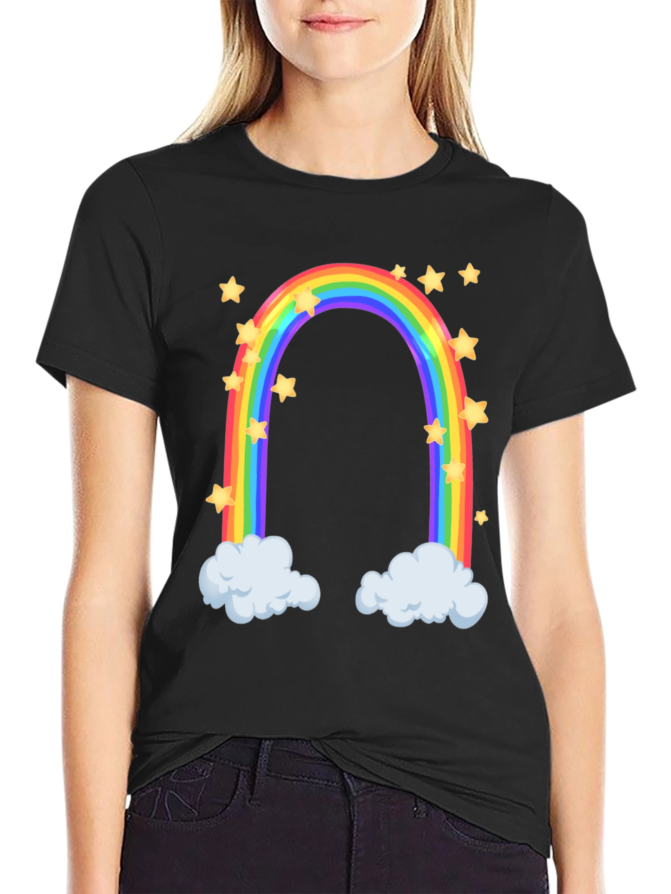 Rainbow Star Cloud Graphic Black T-Shirt
