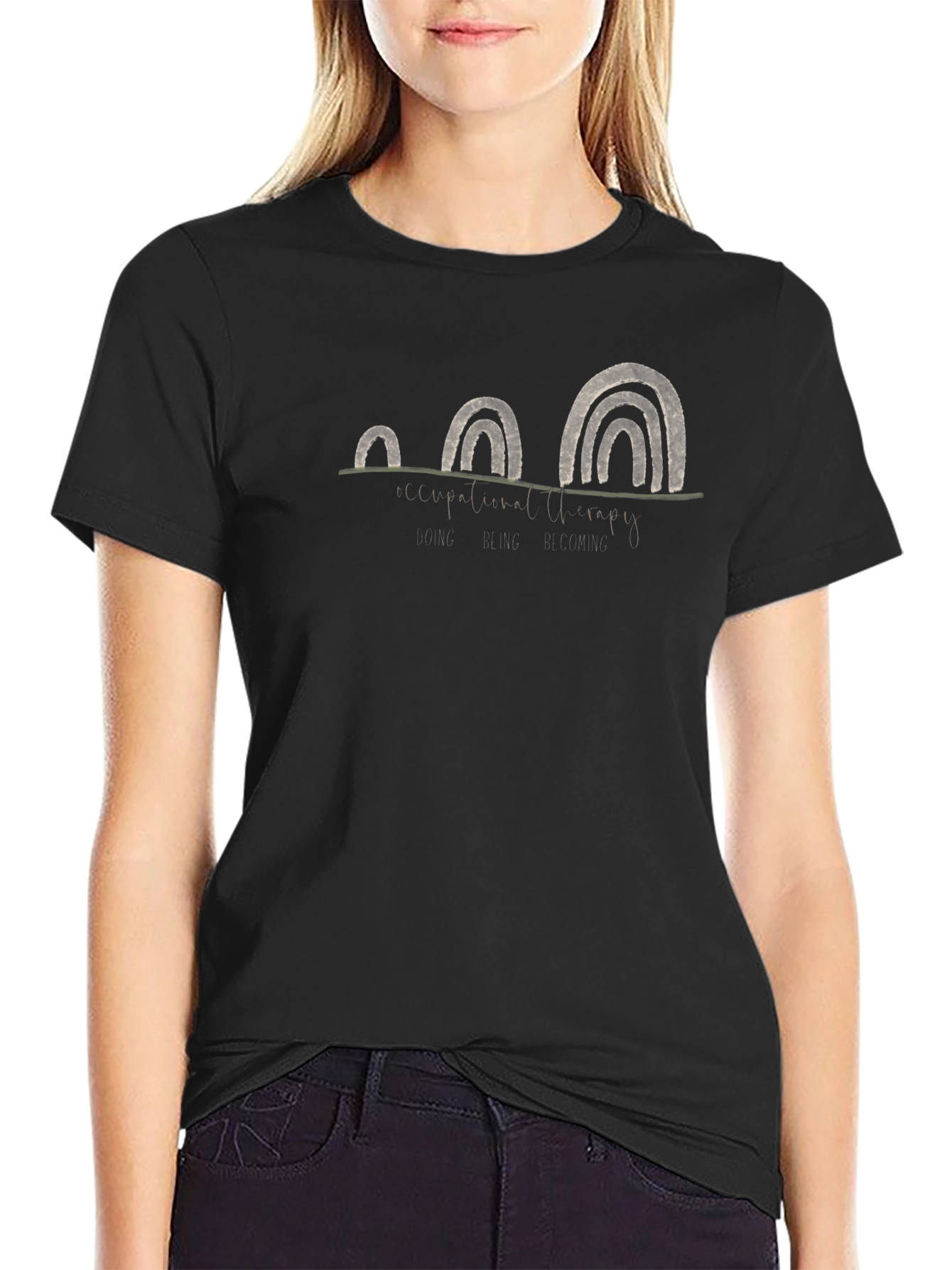 Black T-Shirt with Silver Abstract Arches Graphic