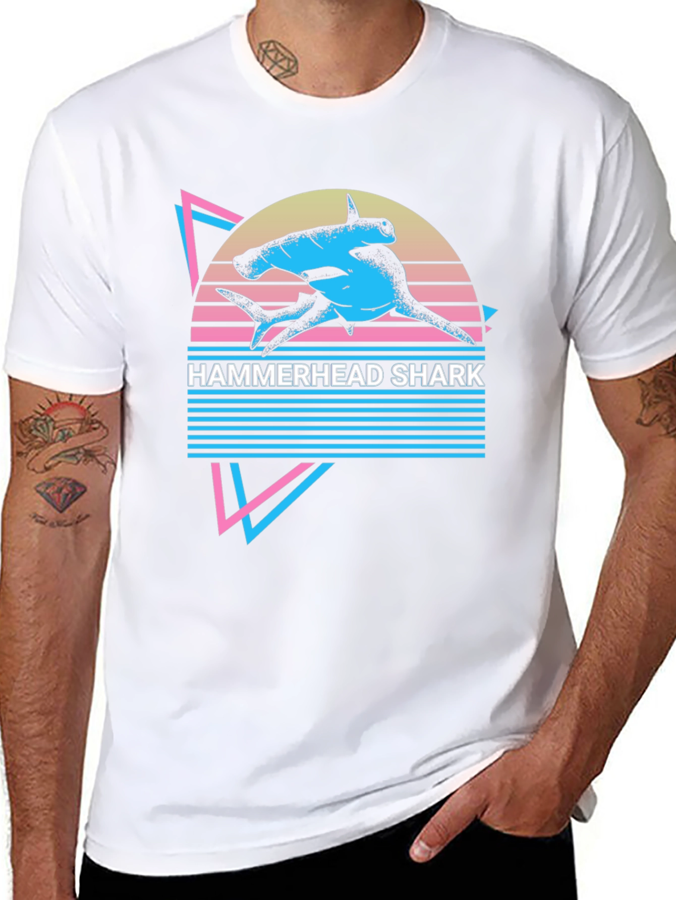 Hammerhead Shark Retro T-Shirt - Synthwave Style