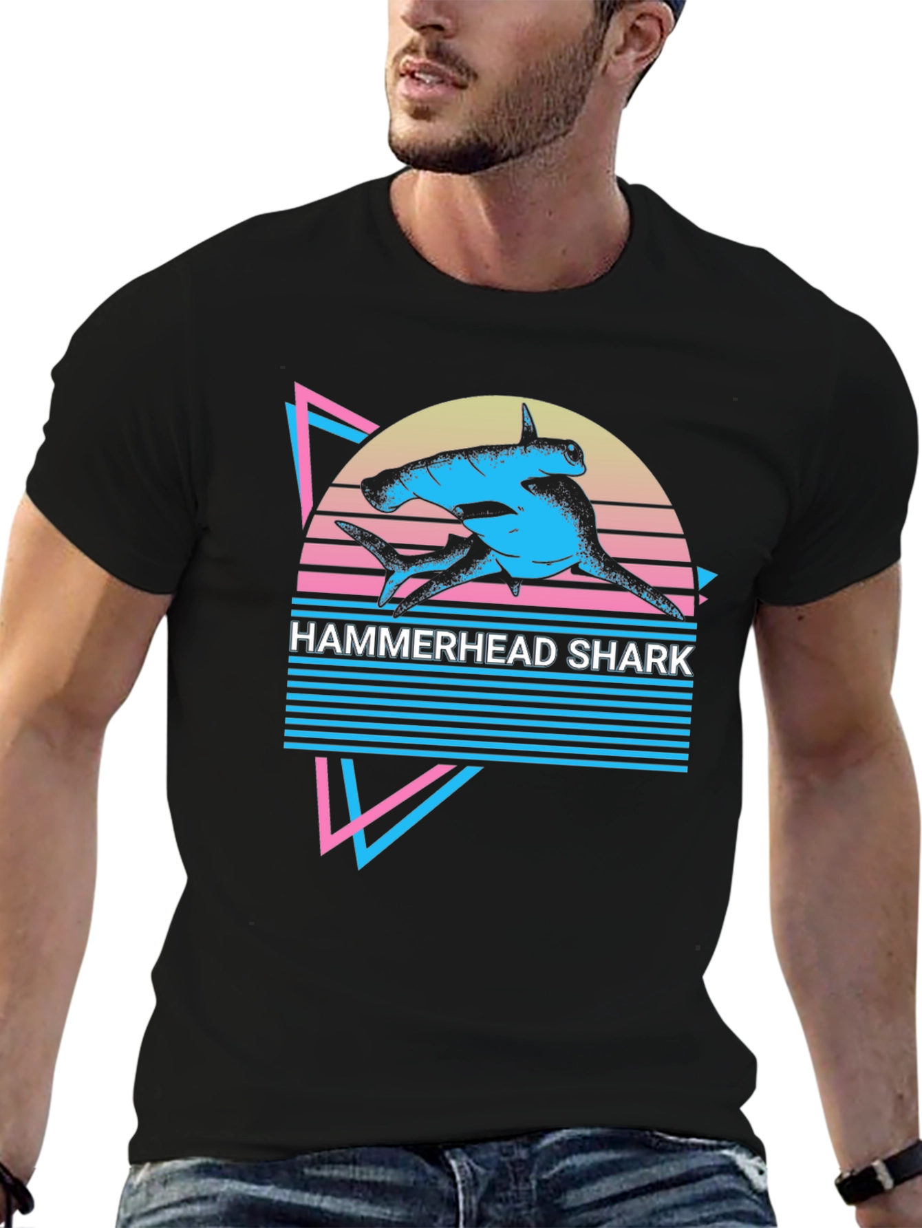 Hammerhead Shark Retro T-Shirt - Synthwave Style