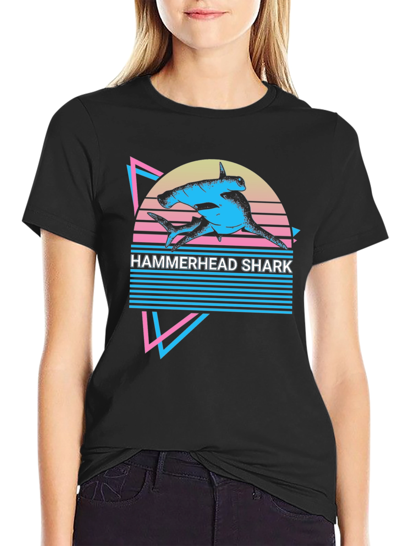 Hammerhead Shark Retro T-Shirt - Synthwave Style