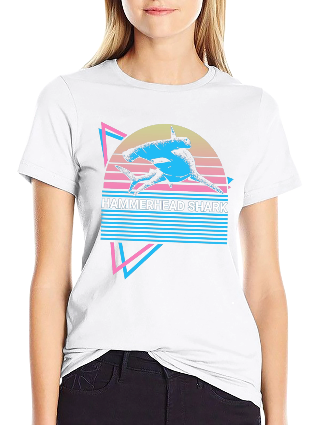 Hammerhead Shark Retro T-Shirt - Synthwave Style