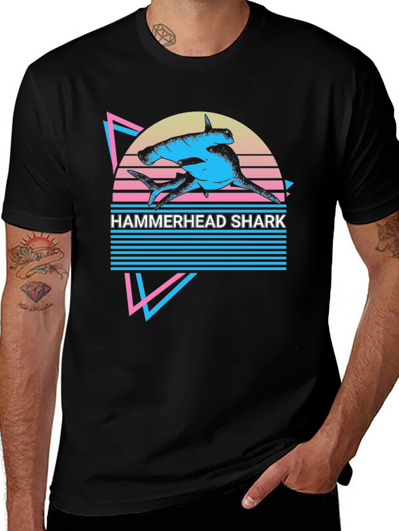 Hammerhead Shark Retro T-Shirt - Synthwave Style