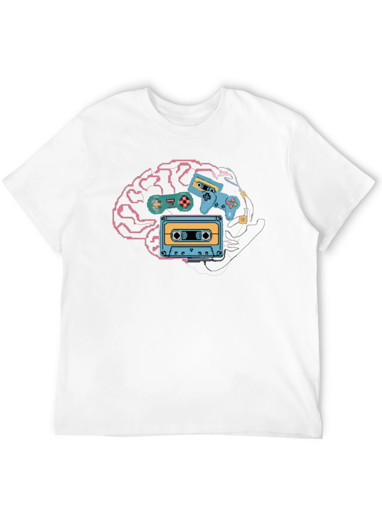 Retro Gamer Brain T-Shirt - Pixel Art Style