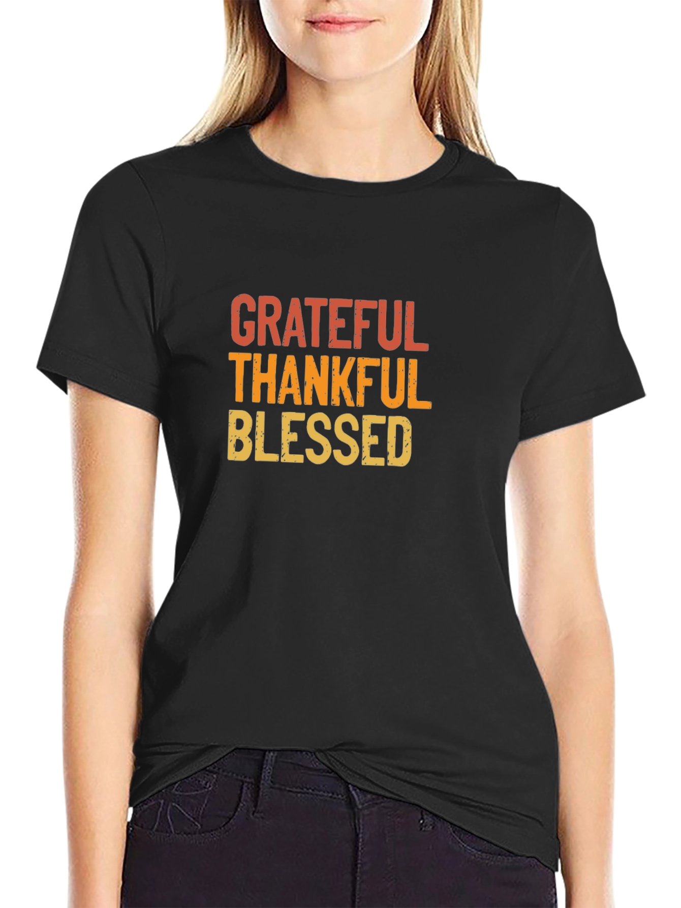 Grateful Thankful Blessed Graphic T-Shirt - Black