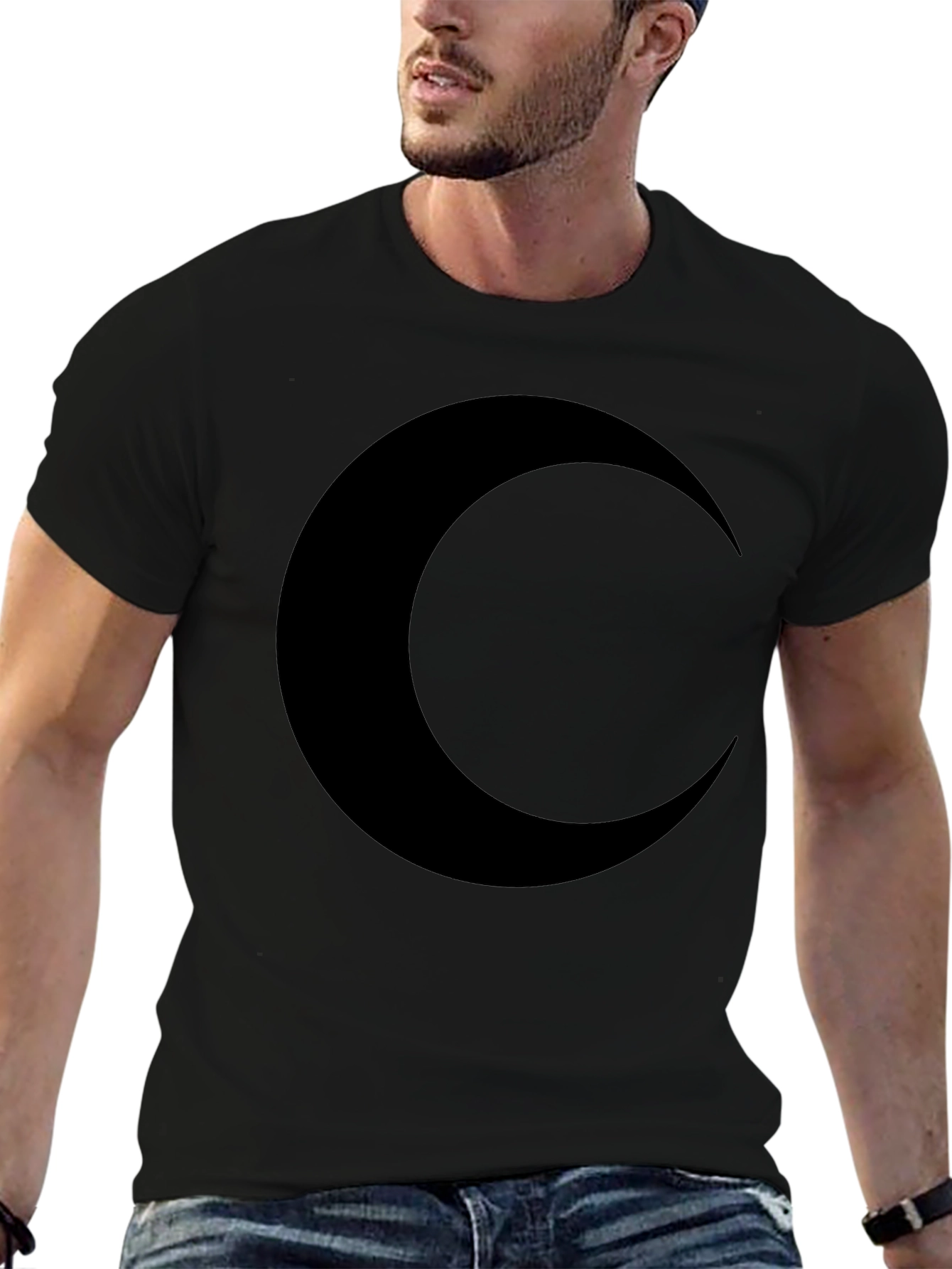 Crescent Moon Graphic T-Shirt - Black
