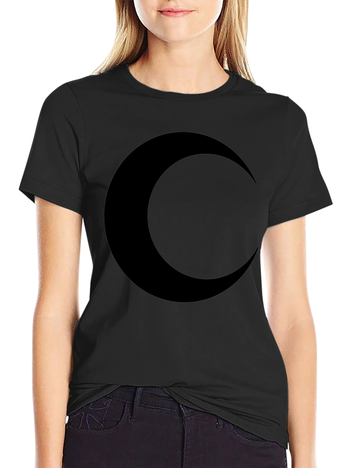 Crescent Moon Graphic T-Shirt - Black