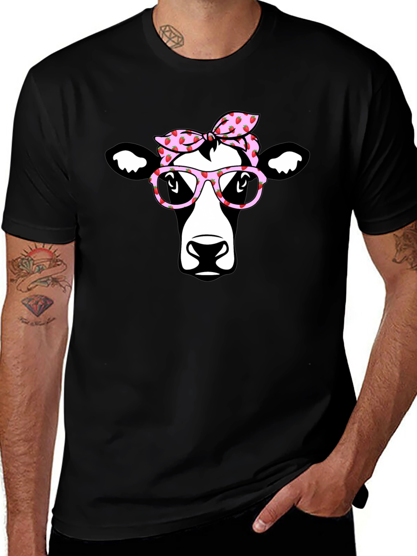 Cow with Bandana & Glasses Graphic T-Shirt