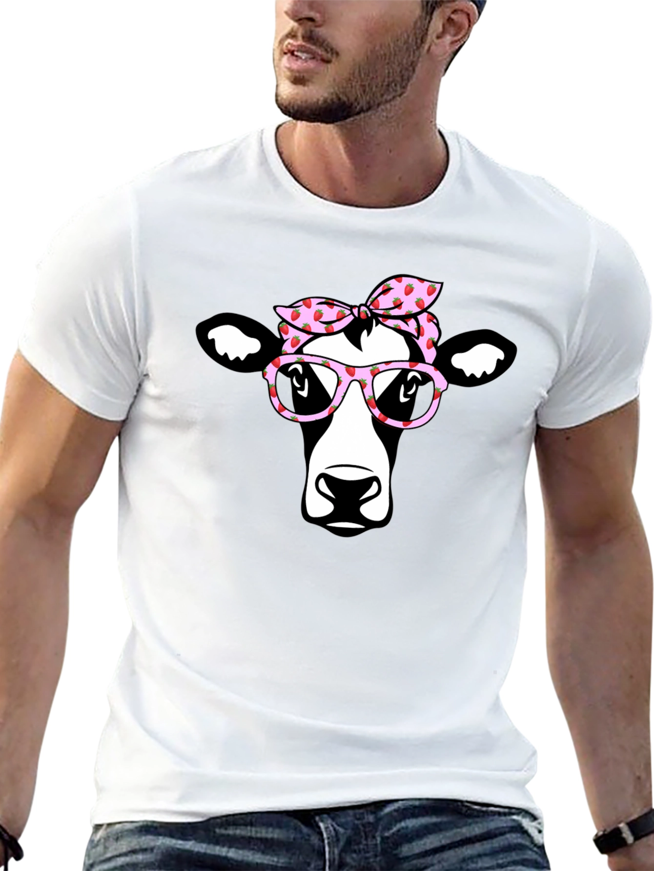 Cow with Bandana & Glasses Graphic T-Shirt