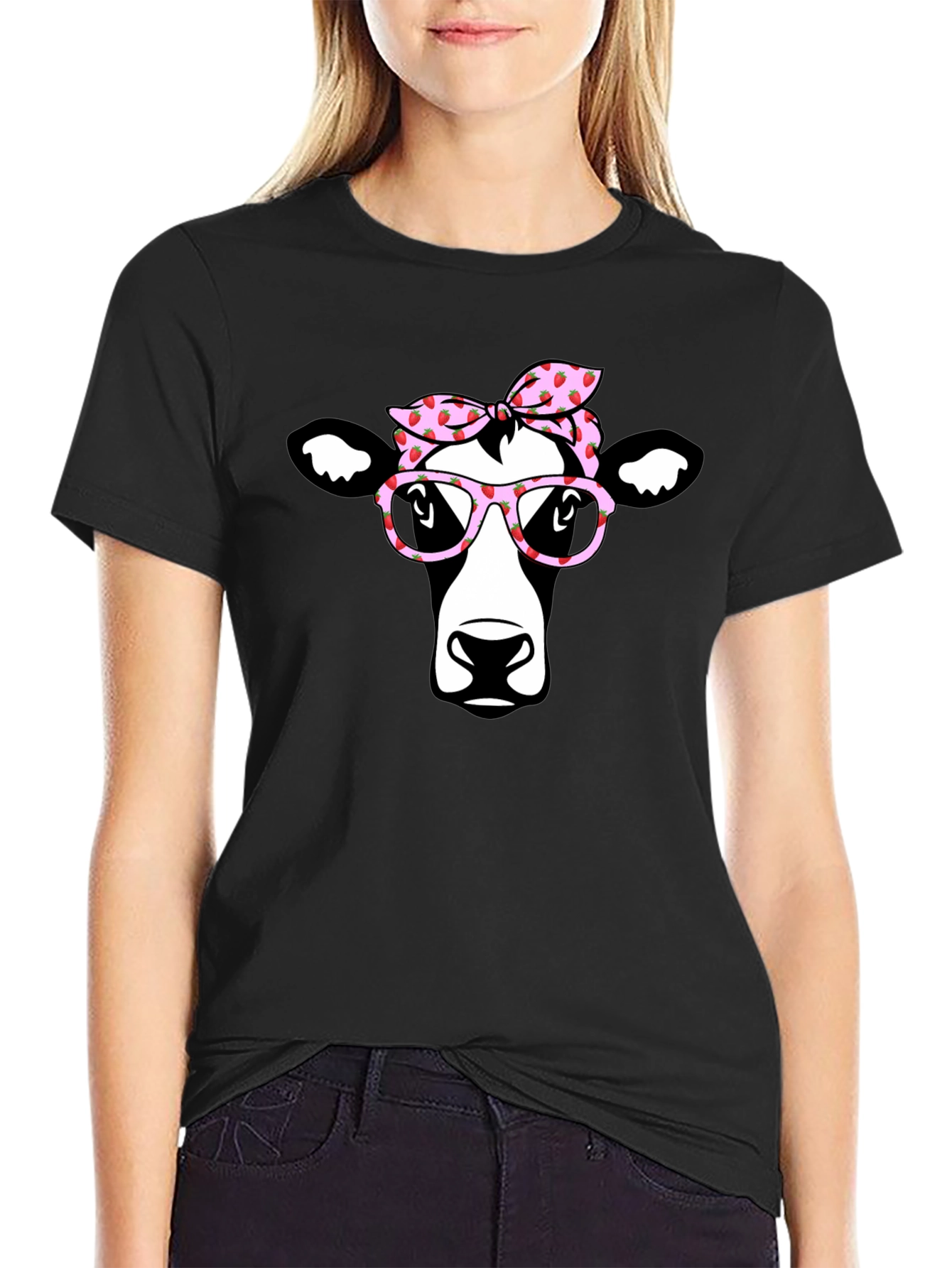 Cow with Bandana & Glasses Graphic T-Shirt
