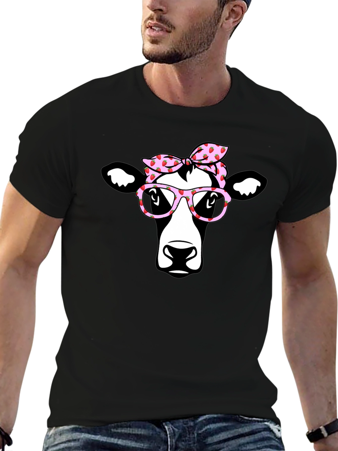 Cow with Bandana & Glasses Graphic T-Shirt