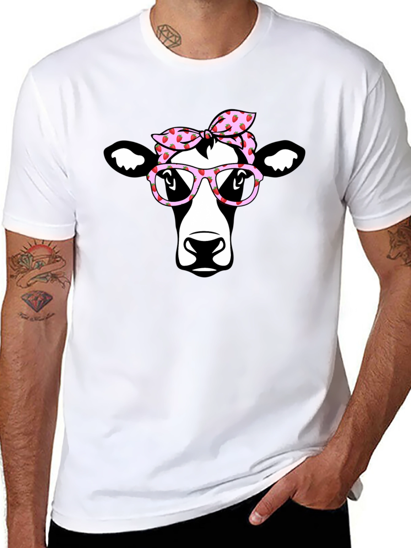 Cow with Bandana & Glasses Graphic T-Shirt