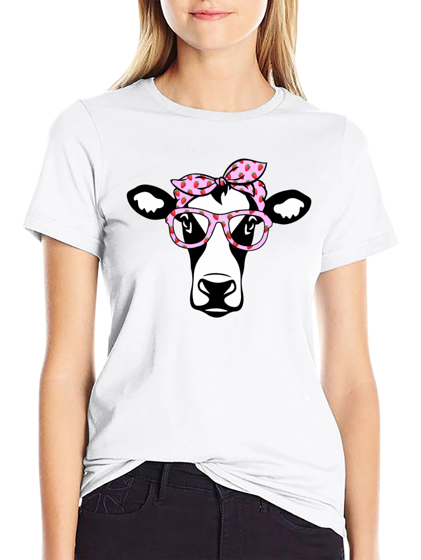 Cow with Bandana & Glasses Graphic T-Shirt