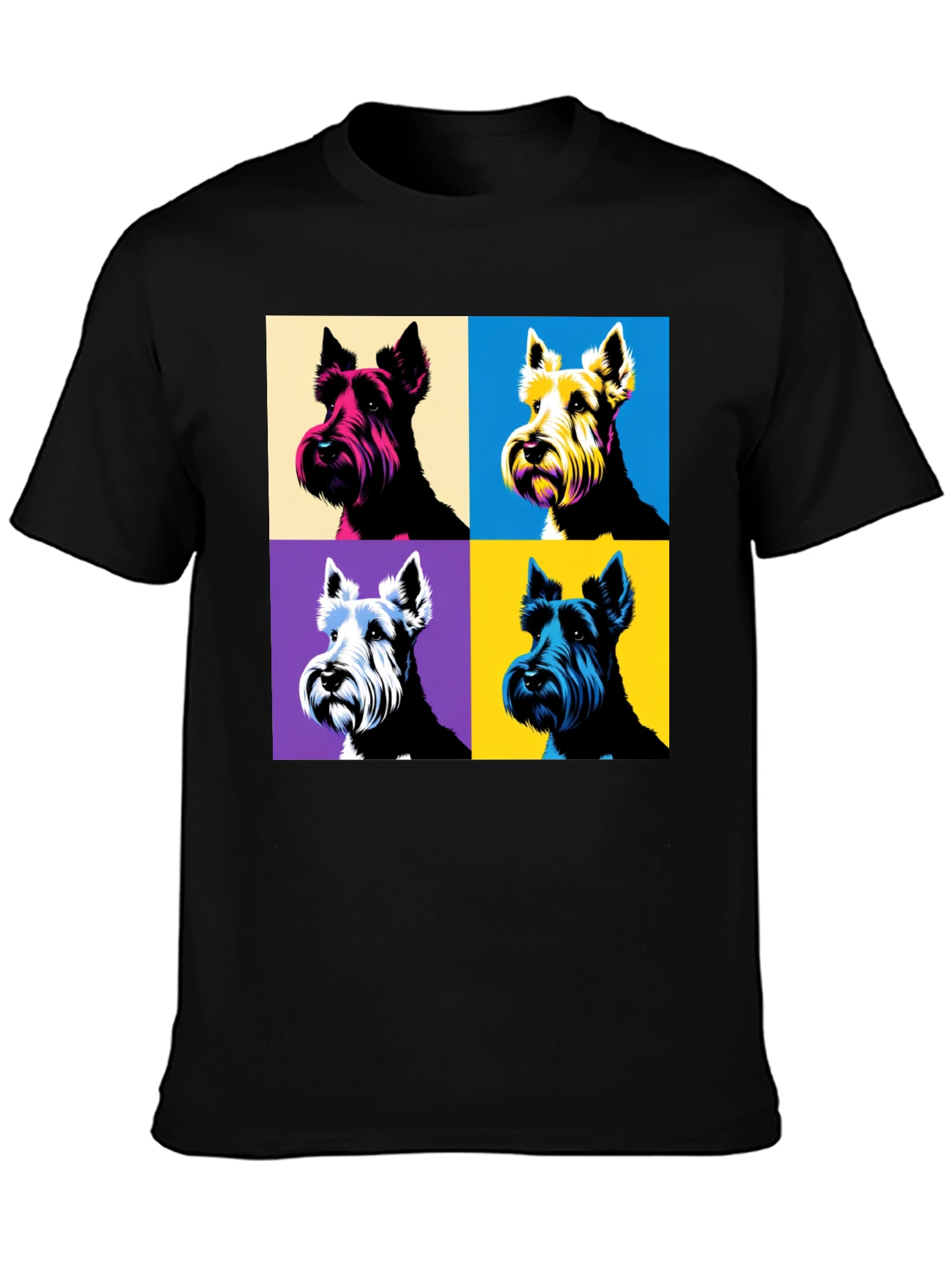 Pop Art Dog Print Black T-Shirt