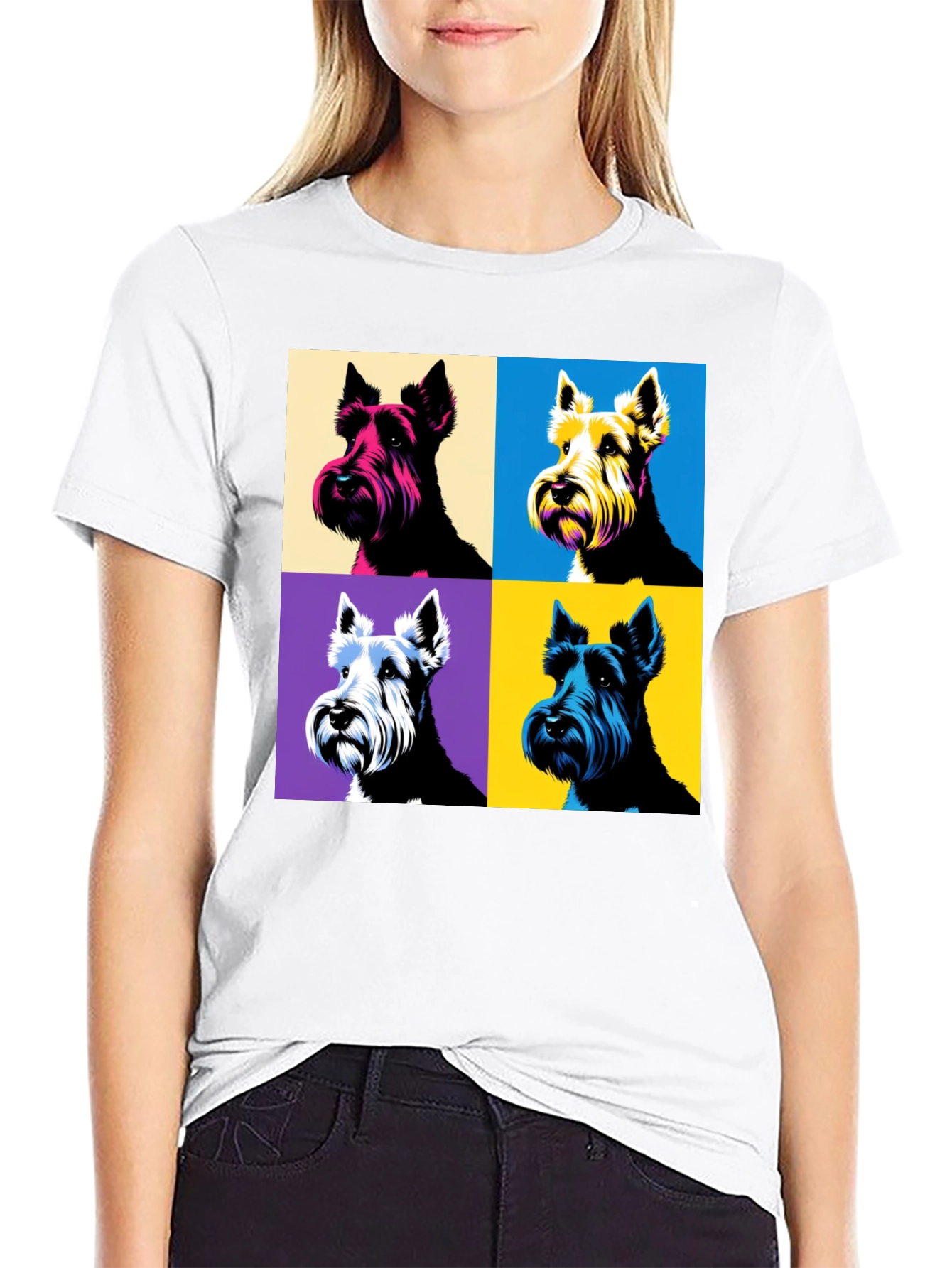 Pop Art Dog Print Black T-Shirt