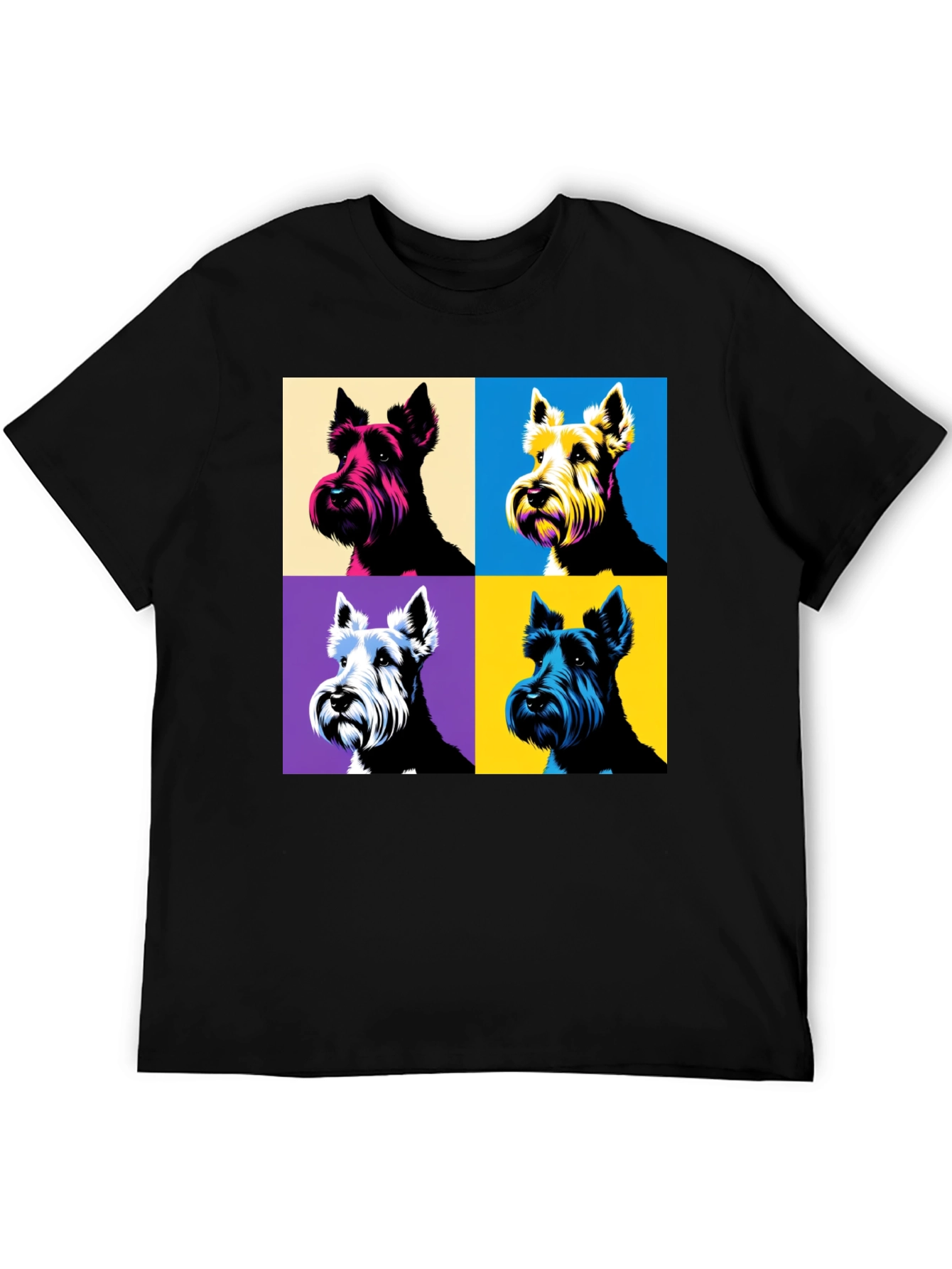 Pop Art Dog Print Black T-Shirt