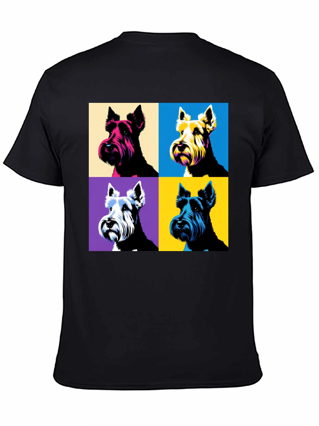 Pop Art Dog Print Black T-Shirt