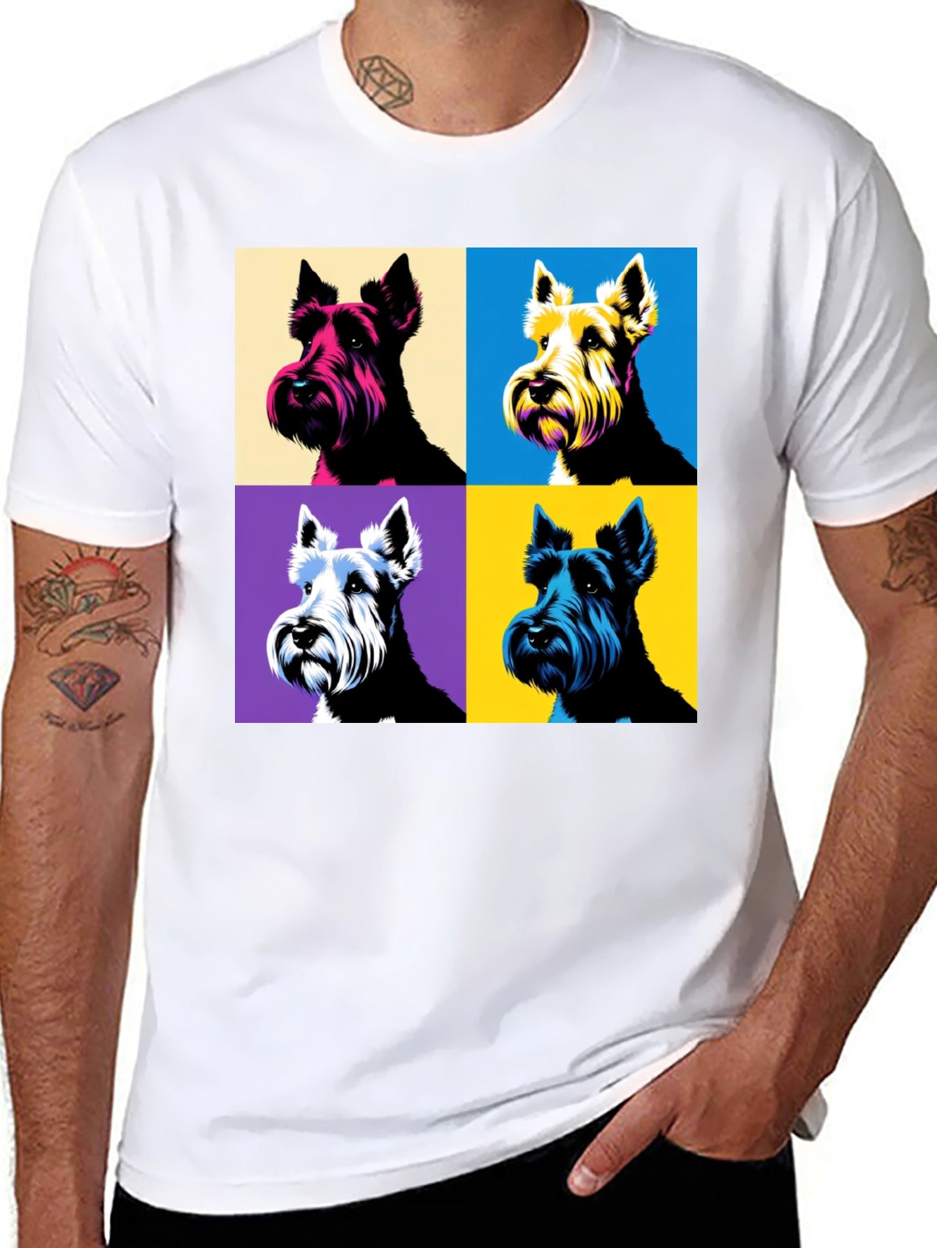 Pop Art Dog Print Black T-Shirt
