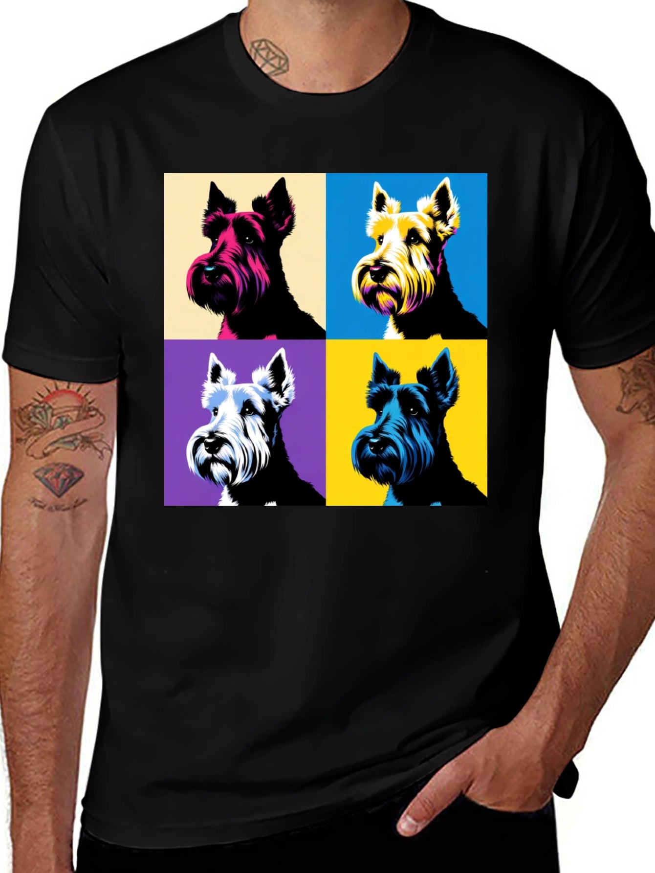 Pop Art Dog Print Black T-Shirt