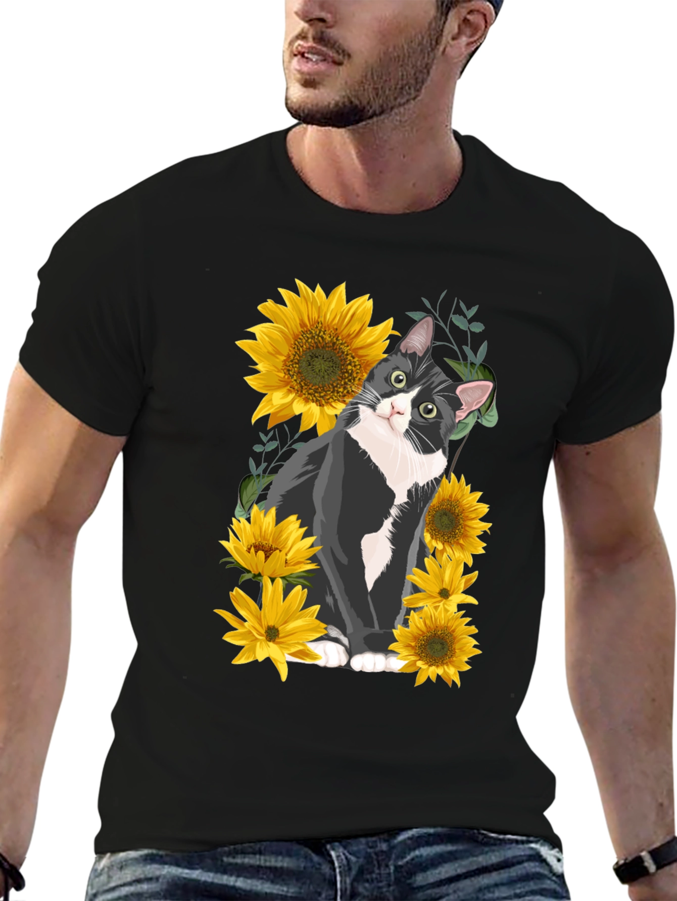 Cat and Sunflower Graphic Tee