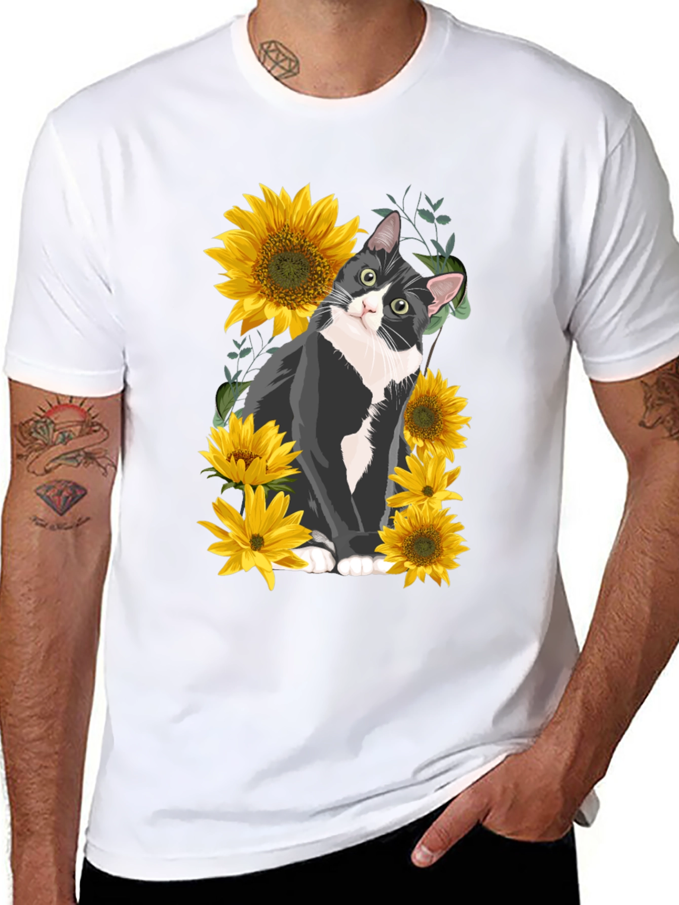 Cat and Sunflower Graphic Tee