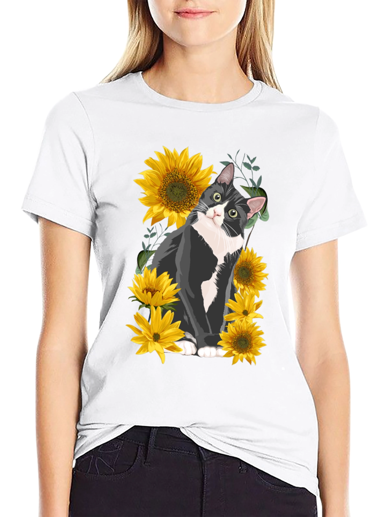 Cat and Sunflower Graphic Tee