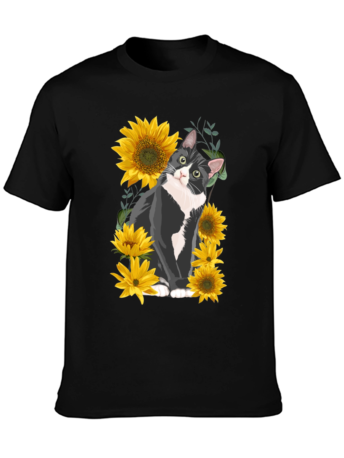 Cat and Sunflower Graphic Tee