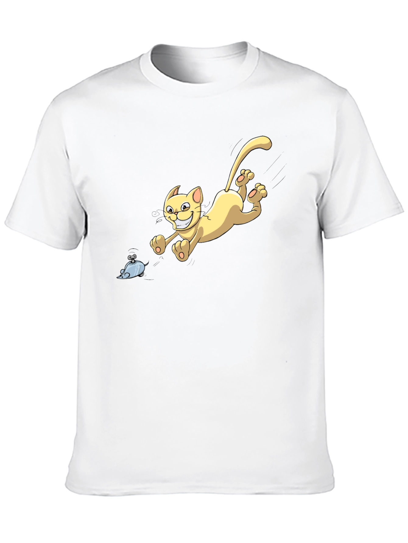 Cartoon Cat Chasing Mouse Graphic T-Shirt