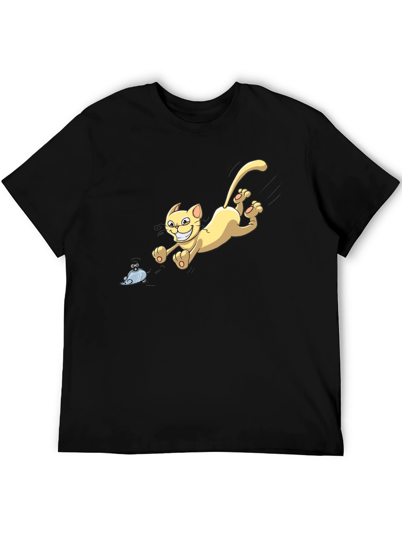 Cartoon Cat Chasing Mouse Graphic T-Shirt
