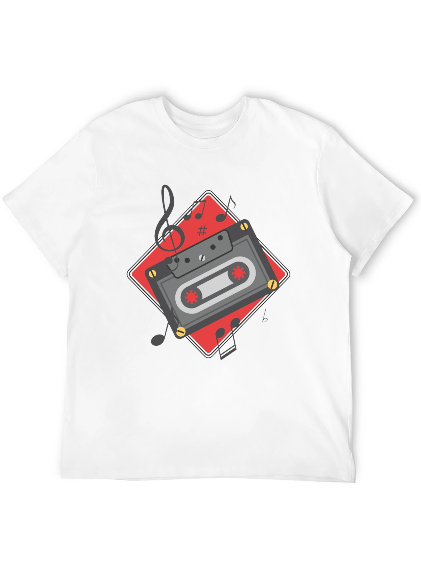 Retro Cassette Tape Music Notes Graphic Tee - Black