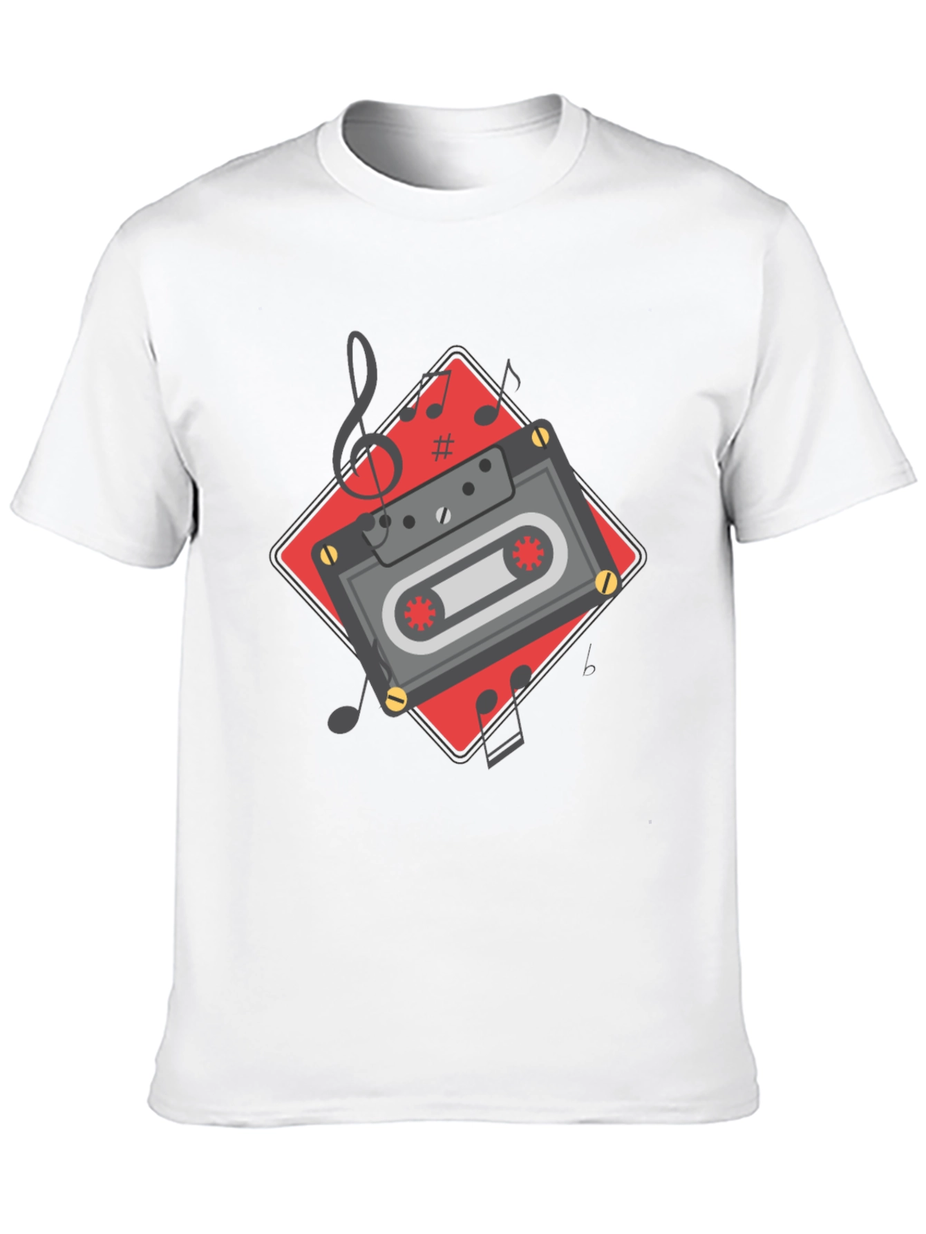 Retro Cassette Tape Music Notes Graphic Tee - Black