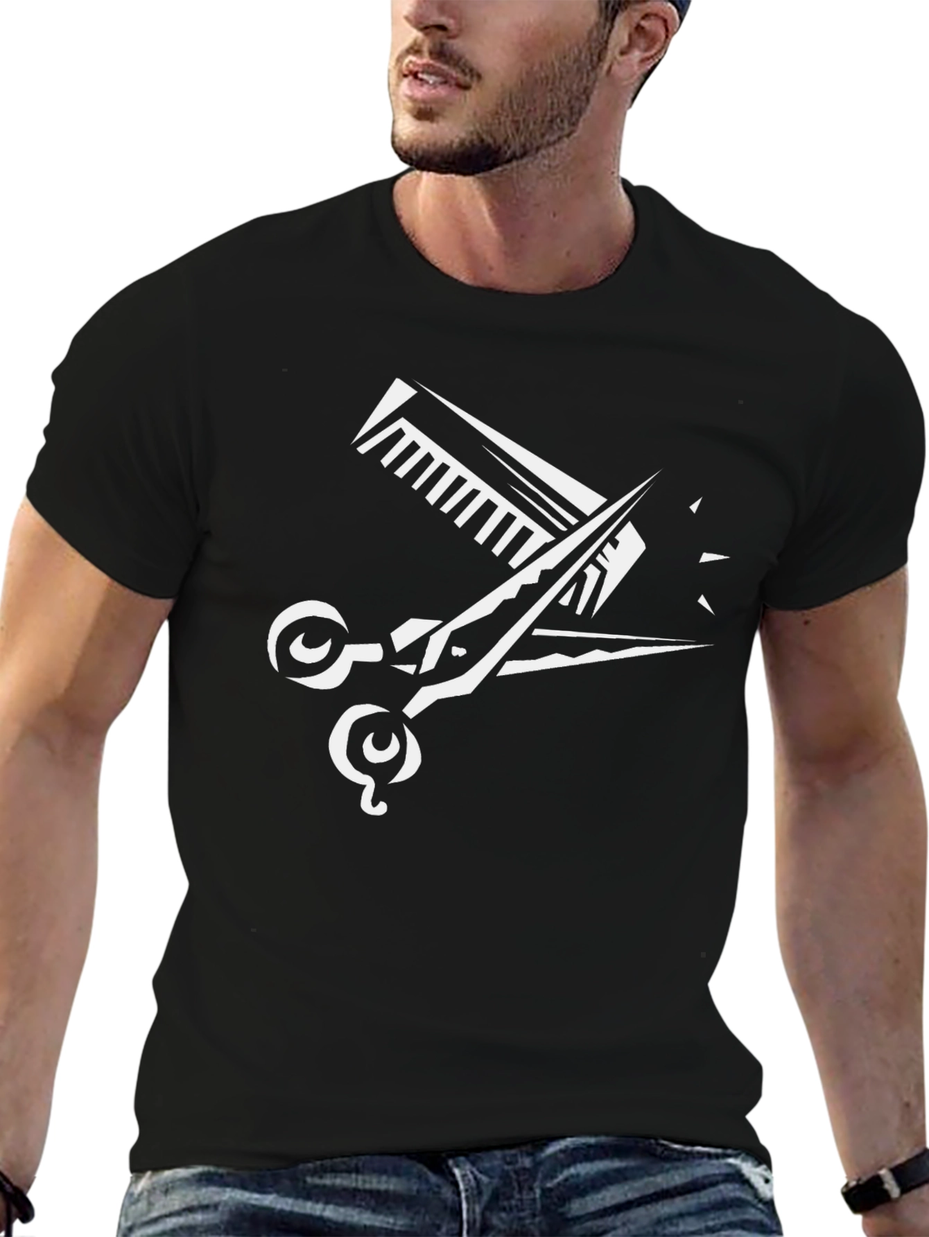 Barber Scissors & Comb Graphic Tee - Black