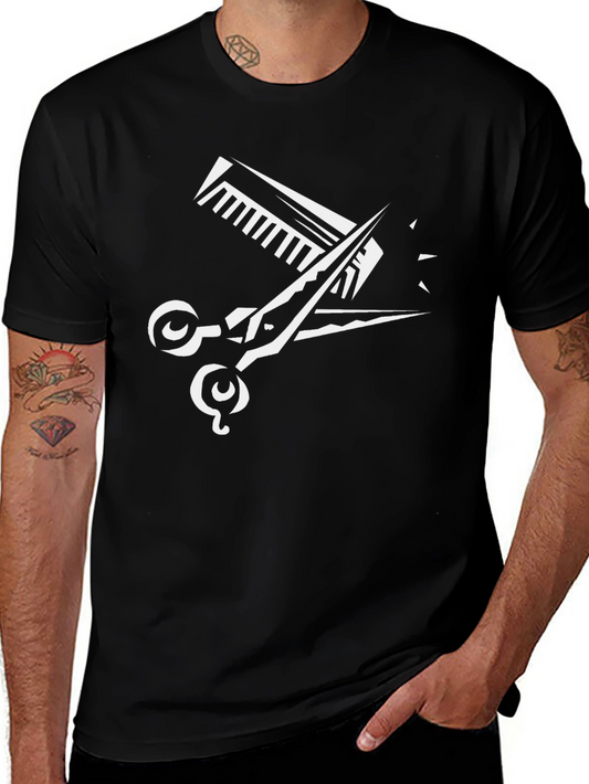 Barber Scissors & Comb Graphic Tee - Black