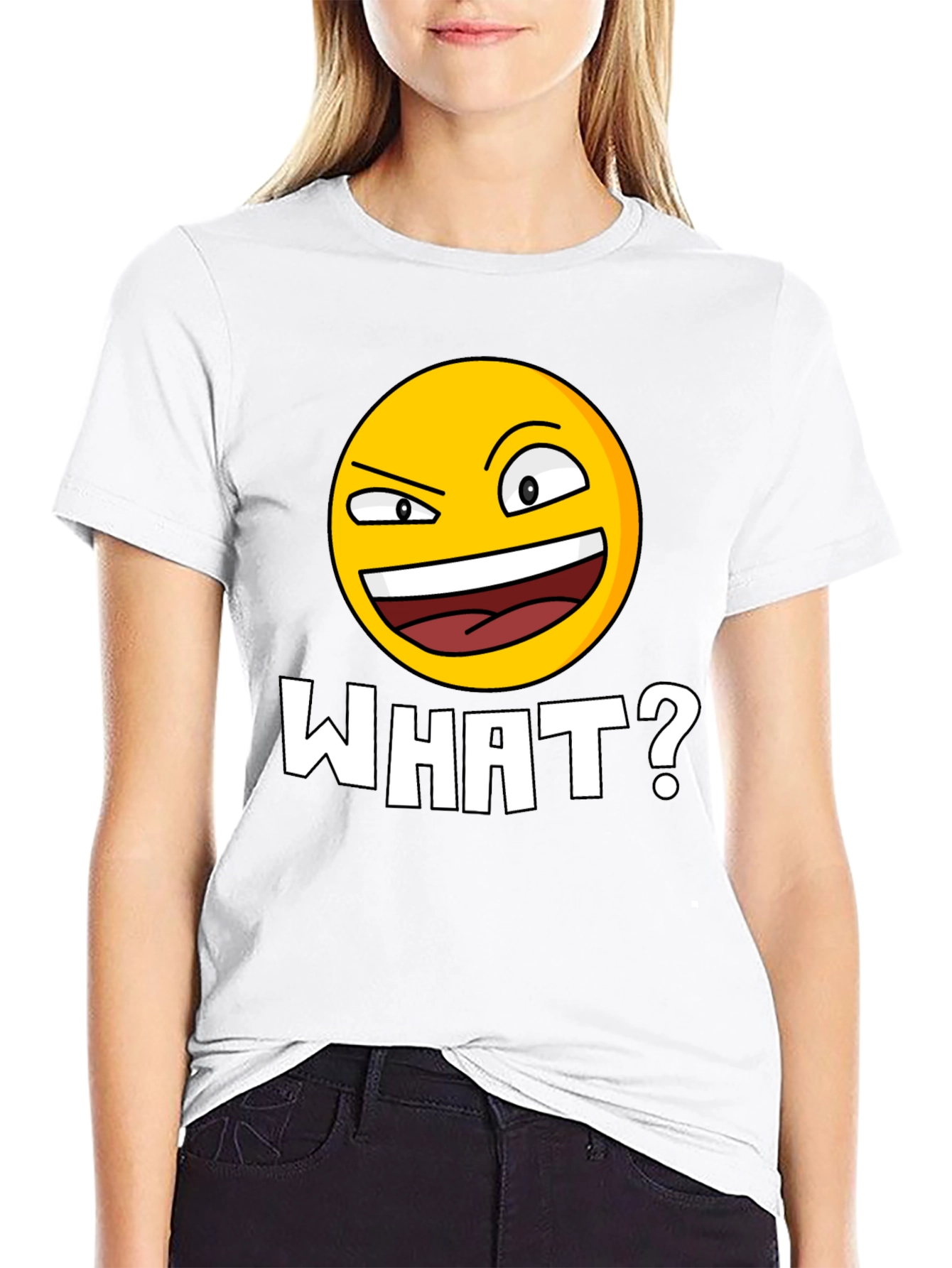 Funny Emoji WHAT? Black T-Shirt