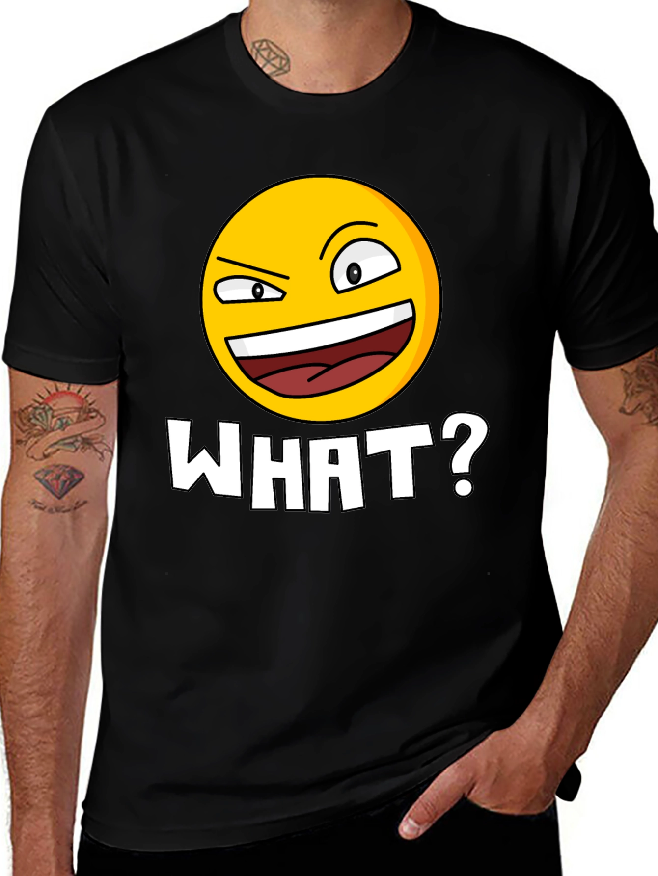 Funny Emoji WHAT? Black T-Shirt